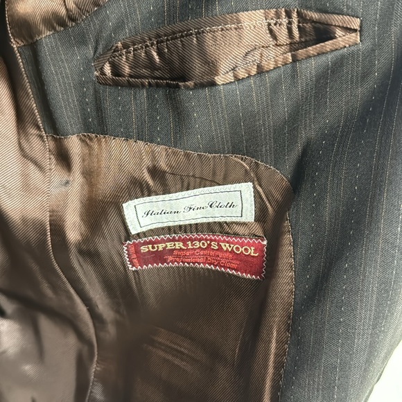 Men’s 2PC Zanetti Italian Wool Brown Suit with Lines - Picture 3 of 4